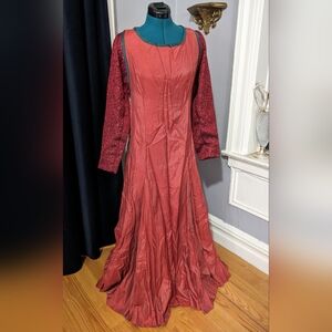 Medieval style orange flare long sleeve costume dress, size M